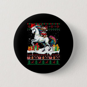 Santa French Bulldog Riding Unicorn Christmas Swea 6 Cm Round Badge