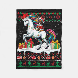 Santa French Bulldog Riding Unicorn Christmas Swea Fleece Blanket