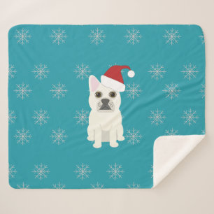 Santa Frenchie, Snowflakes Blue Sherpa Blanket