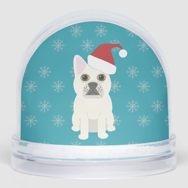 Santa Frenchie, Snowflakes Blue Snowglobe (Front)