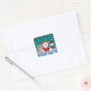 Santa Friends Christmas  Holiday Square Sticker