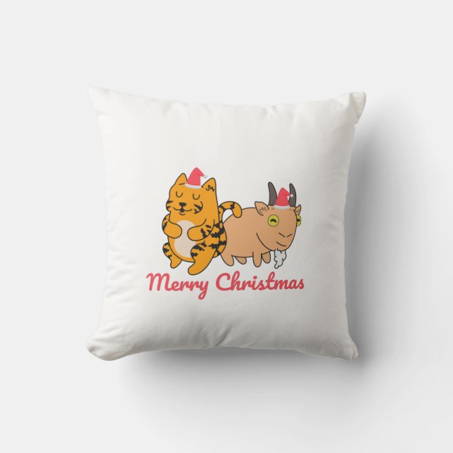 Santa friends - Tiger and Goat Cushion (Front)
