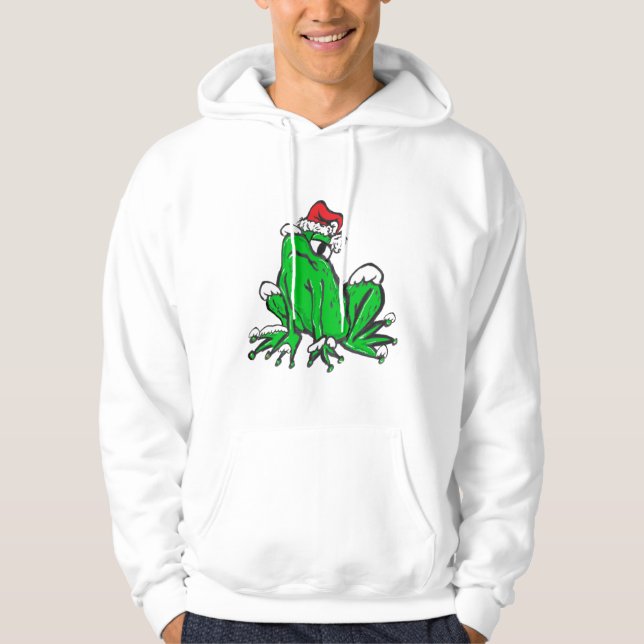 Santa Frog Cartoon Merry X-Mas Hoodie (Front)