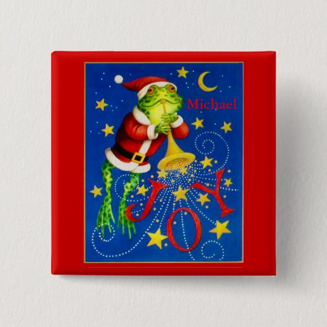 Santa frog, Christmas button (Front)