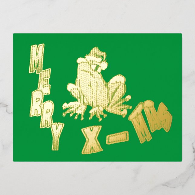 Santa Frog Green Christmas Gold Foil Postcard (Front)