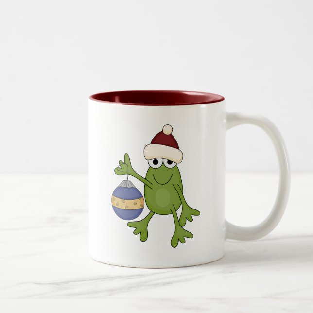 Santa Frog with Ornament Tshirts and Gifts Two-Tone Coffee Mug (Right)