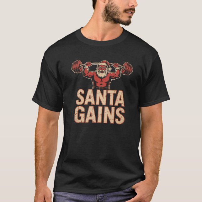 Santa Gains Festive Barbell Lifting Holiday Cheer  T-Shirt (Front)