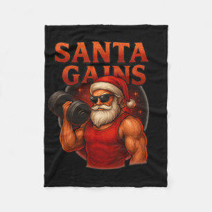 Santa Gains Funny Christmas Workout Design Fleece Blanket
