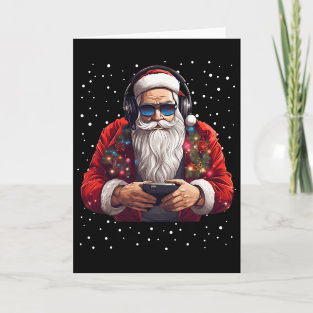 Santa Gaming Video Gamer Game Controller Xmas Snow Card (Front)