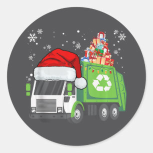 Santa Garbage Truck Carrying Christmas Family Matc Classic Round Sticker
