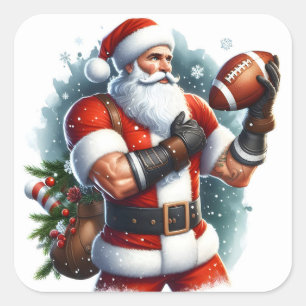 Santa Gears Up for Winter Football Square Sticker