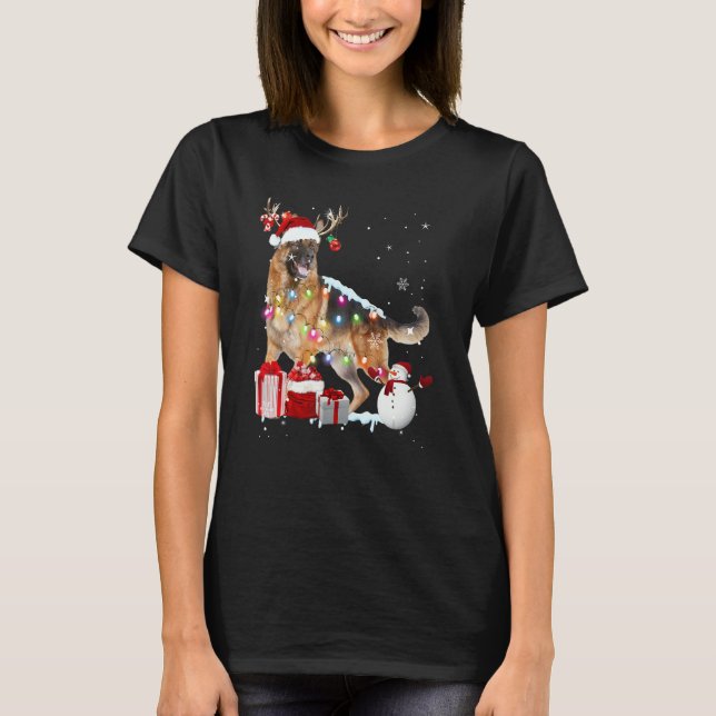 Santa German Shepherd Reindeer Christmas Lights  X T-Shirt (Front)