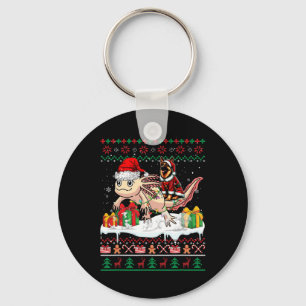 Santa German Shepherd Riding Axolotl Christmas Swe Key Ring