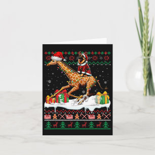 Santa German Shepherd Riding Giraffe Christmas Swe Card