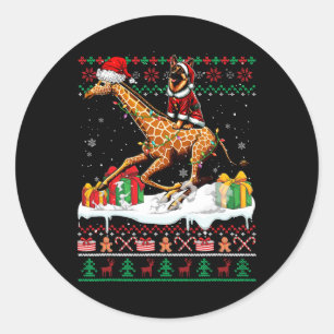 Santa German Shepherd Riding Giraffe Christmas Swe Classic Round Sticker