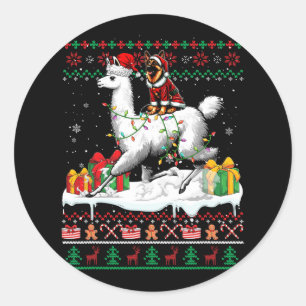 Santa German Shepherd Riding Llama Christmas Sweat Classic Round Sticker