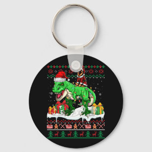 Santa German Shepherd Riding T-rex Christmas Sweat Key Ring