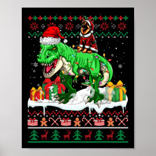 Santa German Shepherd Riding T-rex Christmas Sweat Poster