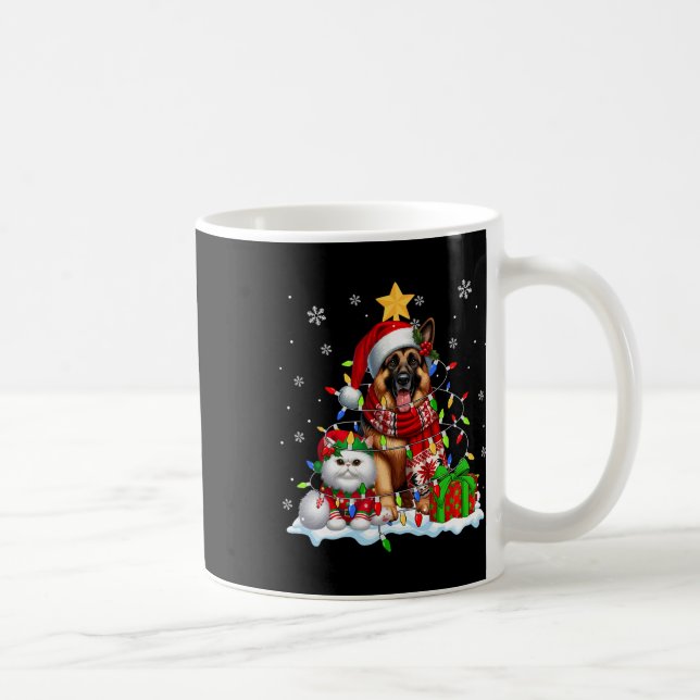 Santa German Shepherd With Elf Cat Christmas Light Coffee Mug (Right)