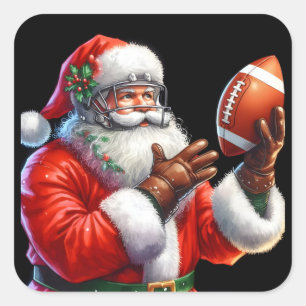 Santa Gets Ready for December Football Square Sticker