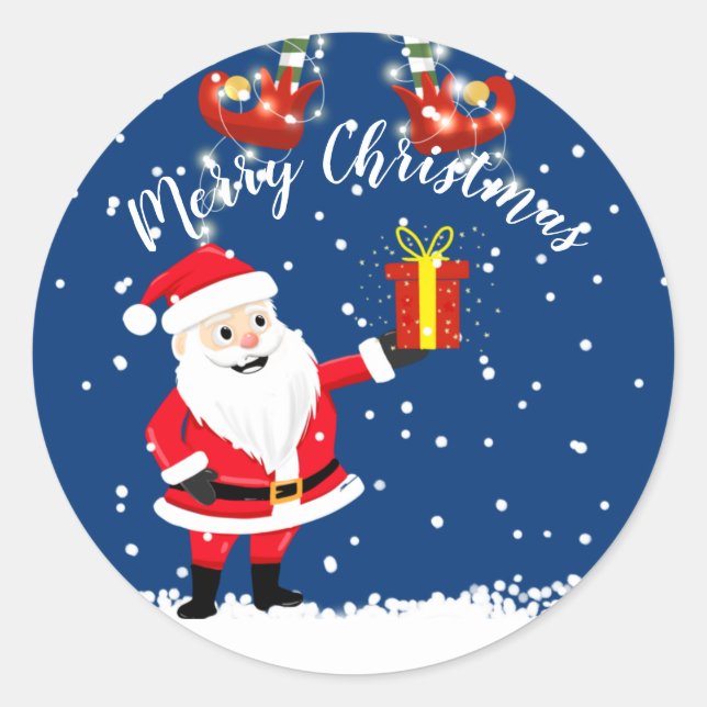 Santa gift elf merry christmas  classic round sticker (Front)