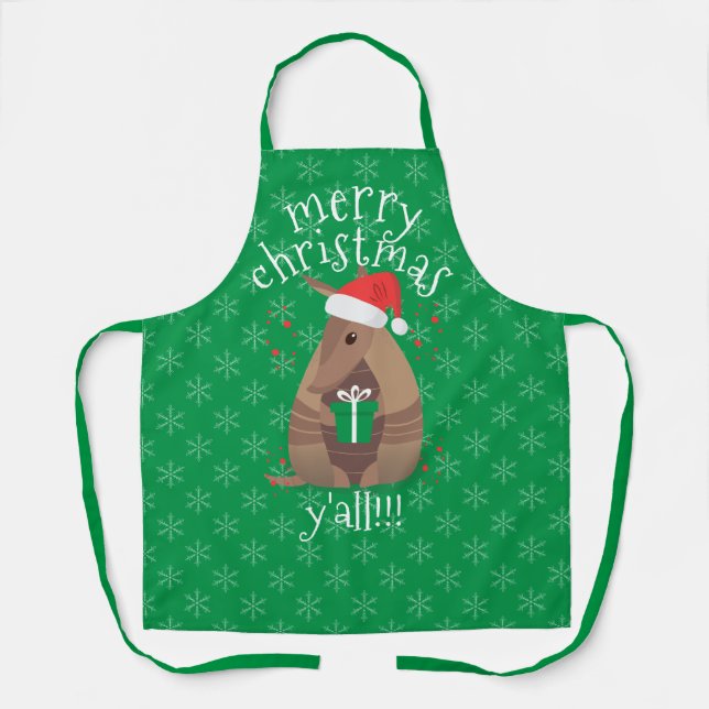 Santa Gift Giving Armadillo Texas Apron (Front)