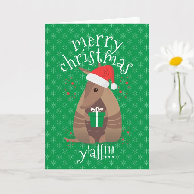 Santa Gift Giving Armadillo Texas Card (Small Plant)