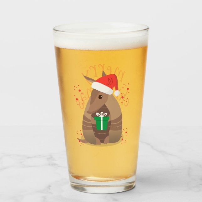 Santa Gift Giving Armadillo Texas Glass (Front Filled)