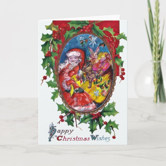 SANTA,GIFT SACK,TOYS HOLLYBERRY CHRISTMAS CROWN HOLIDAY CARD (Front)