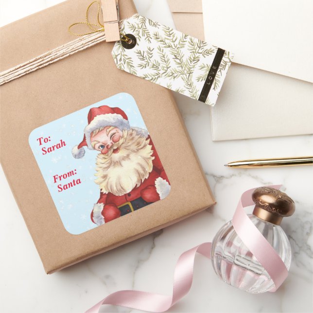 Santa Gift To From Watercolor  Square Sticker (Gifting)