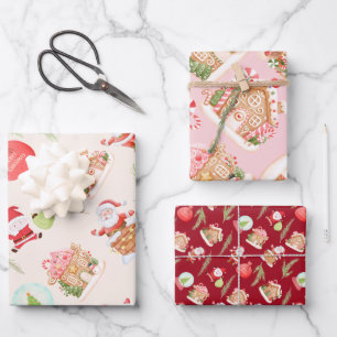 Santa Gingerbread Christmas Holiday Party Wrapping Paper Sheet