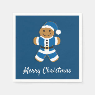 Santa Gingerbread Man Blue   Paper Napkin