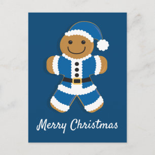 Santa Gingerbread Man Blue   Postcard