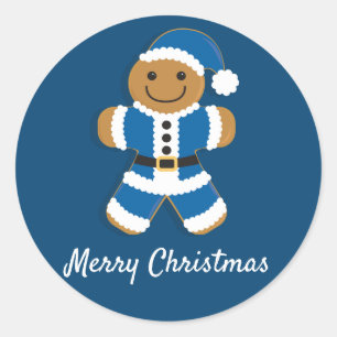 Santa Gingerbread Man Blue   Sticker