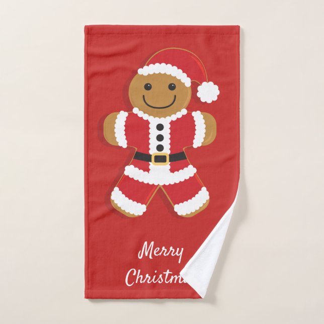Santa Gingerbread Man Christmas Bath Towel Set (Hand Towel)