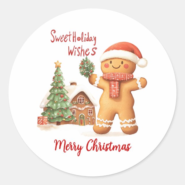 Santa Gingerbread Man Christmas Classic Round Sticker (Front)