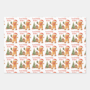 Santa Gingerbread Man Christmas Wrapping Paper Sheet