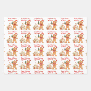Santa Gingerbread Man Christmas Wrapping Paper Sheet