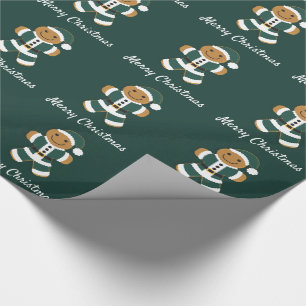 Santa Gingerbread Man Green   Wrapping Paper
