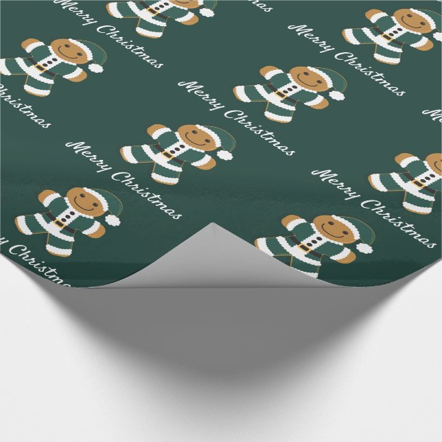Santa Gingerbread Man Green | Wrapping Paper (Corner)