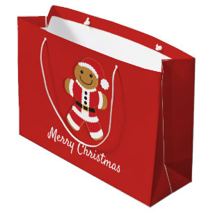 Santa Gingerbread Man Holiday Christmas Large Gift Bag