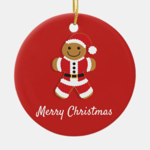 Santa Gingerbread Man Red Christmas Ceramic Tree Decoration