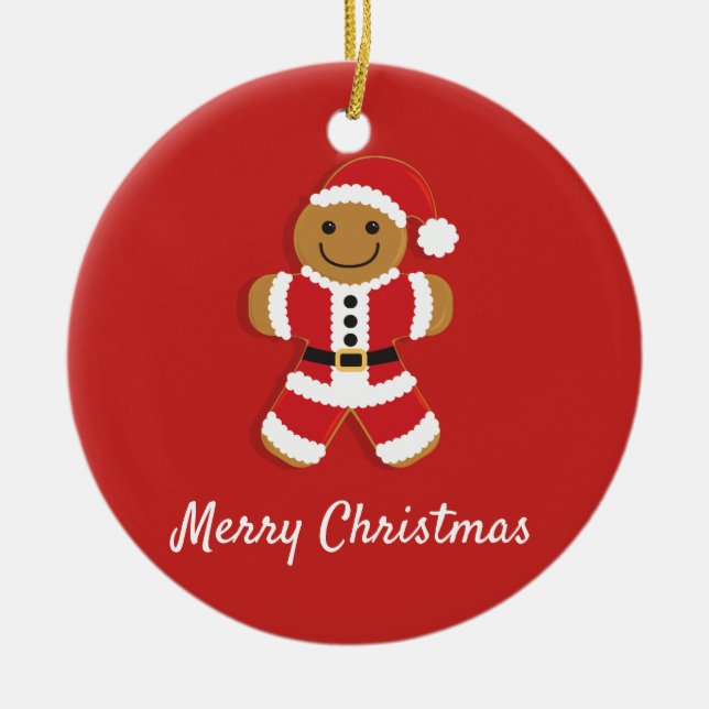 Santa Gingerbread Man Red Christmas Ceramic Tree Decoration (Front)