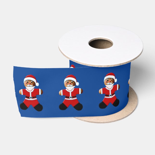 Santa Gingerbread Man Satin Ribbon (Spool)