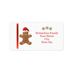 Santa Gingerbread man, snowflakes  Christmas label