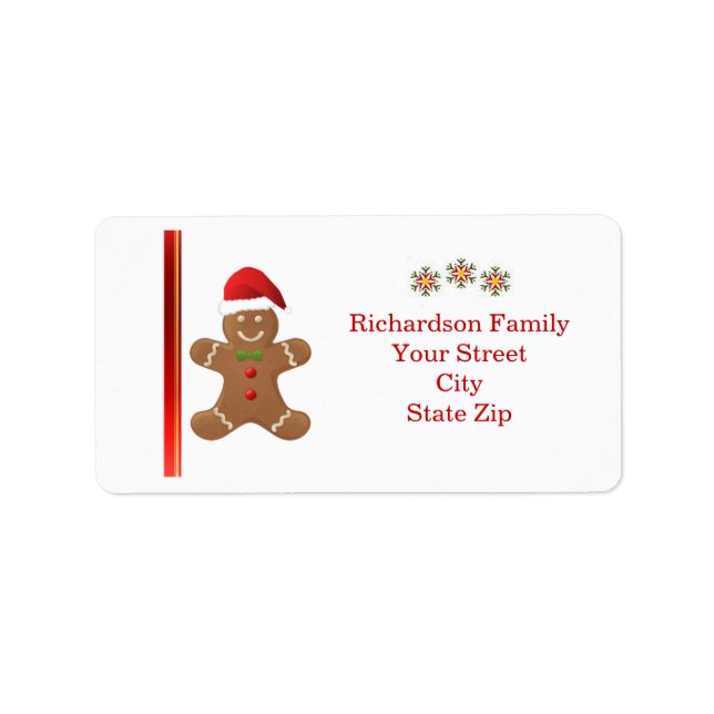 Santa Gingerbread man, snowflakes  Christmas label (Front)