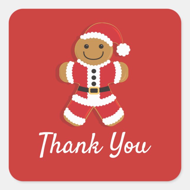 Santa Gingerbread Man Thank You Christmas Square Sticker (Front)