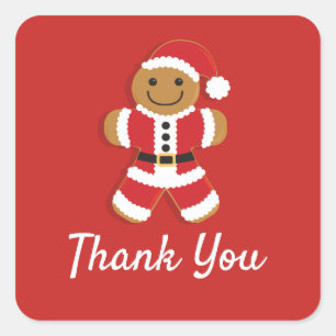 Santa Gingerbread Man Thank You Christmas Square Sticker