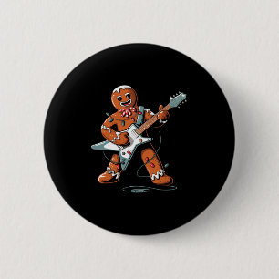 Santa Gingerbread Playing Guitar Funny Christmas P 6 Cm Round Badge