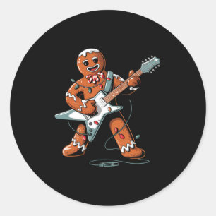 Santa Gingerbread Playing Guitar Funny Christmas P Classic Round Sticker